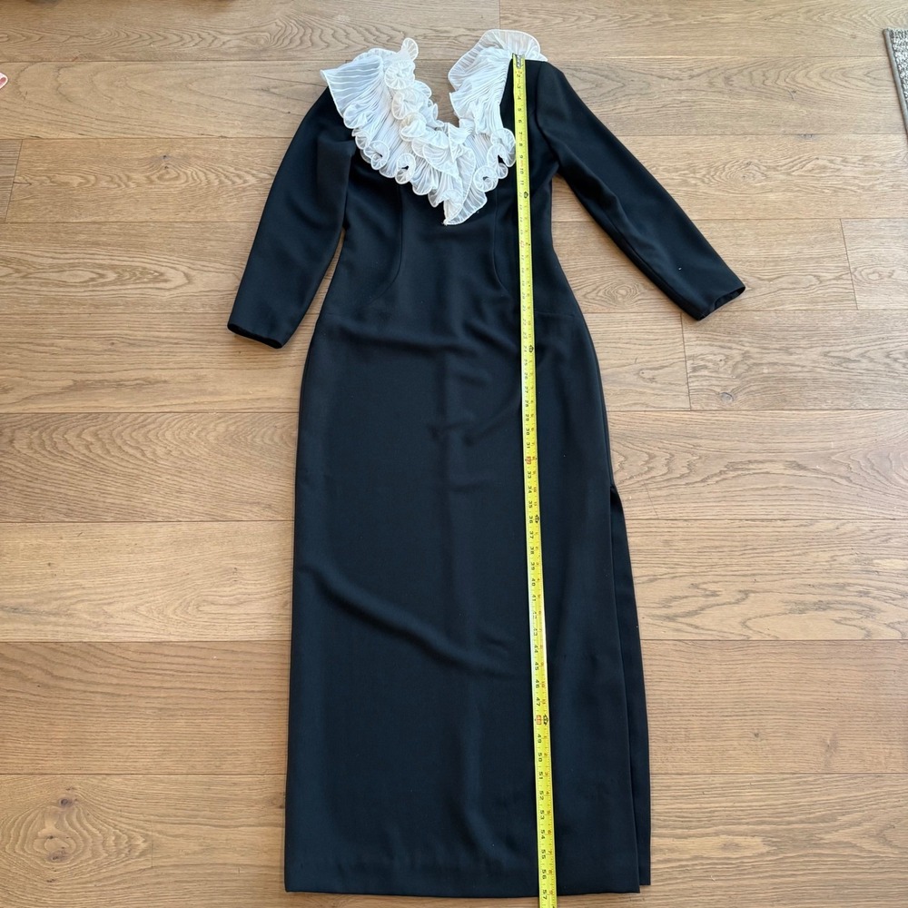 Vintage Jack Bryan Black Formal Gown with White Pleated Ruffle Collar Size 10 - Picture 11 of 12